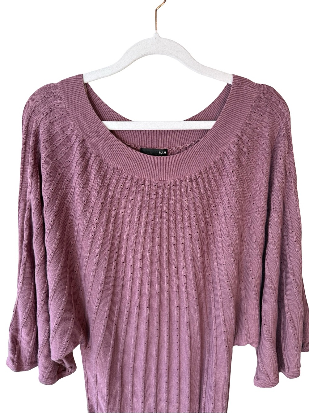 H&M Dusty Mauve Ribbed Scoop-Neck Sweater Dress Tunic Size XS Y2K Cottagecore - Picture 7 of 11